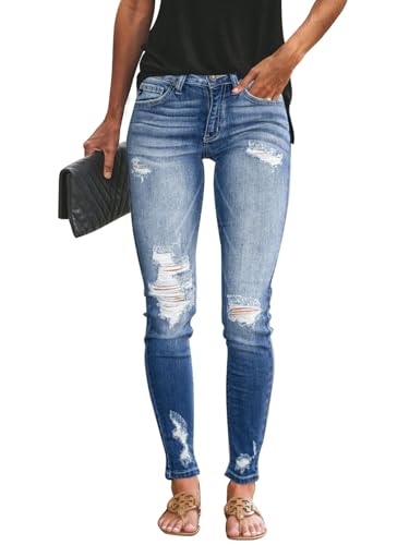 KUNMI Women's Ripped Skinny Jeans Distressed Stretchy Denim Pants