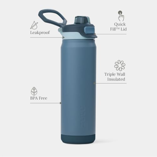 Image of ZULU Powerfill Pro 24oz Stainless Steel Water Bottle with Quick Fill Lid, Triple Walled Vacuum Insulated Metal, Leak Proof Locking Lid, Sip and Chug, Reusable BPA Free, High Tide