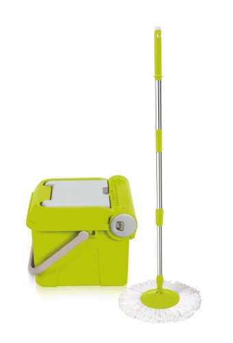 Maxpin Ultra-Durable Spinning Mop with Dual Function Bucket, Extended Stainless Steel Mop Pole and Round Mop Base, Green