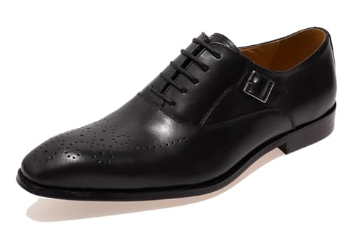 Santimon Men's Oxfords Formal Dress Genuine Leather Wingtip Brogues Oxford Wedding Tuxedo Business Casual Buckle Derby Fashion Comfor Suit Shoes for Mem