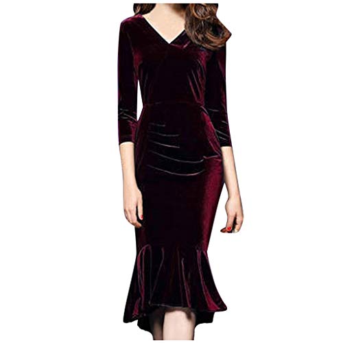 Bumplebee Damen V-Ausschnitt Split Abendkeider Samt Lange Maxikleider Party Kleider Langarm Samt Vintage Elegant Cocktailkleid Slim Fit Lange Ballkleid Festkleider Cover