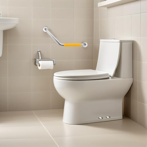Barra de apoyo de acero inoxidable para baño con mango de silicona amarilla antideslizante 6