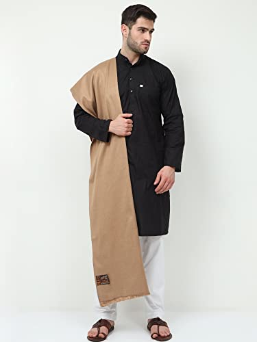 Image of Bunkaar Men's The Handloom Story Plain Woollen Dhariwal Lohi /Shawl (Brown, 48 inch X 102 inch)