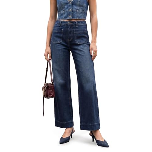 Image of Urbano Fashion Women's Mid Rise Wide-Leg Washed Jeans Non-Stretchable