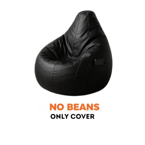 Image of Bean Bag Chair | Ergonomic Gaming Seat, Premium Leatherette, Washable Cover, Durable Double Stitching | Perfect for Lounge & Bedroom Side Mobile Pocket Cover Only No Bean Filler (Black, XL)
