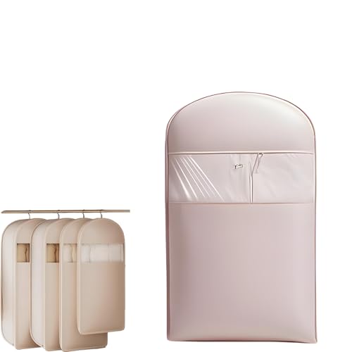 Space Saving Hanging Garment Bag with Self Compression Zipper, Otherwise Travel Clothes Bags for Down Coat Storage, Protector Dust Cover Closet Organizers (Pink, M)