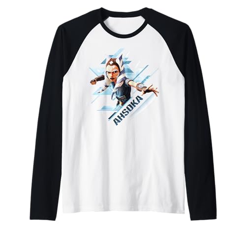 T-shirt Star Wars Ahsoka avec graphisme d'action dynamique et coupe baseball bicolore