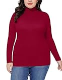 COOTRY Women’s Plus Size Turtleneck Mock Neck Tops Long Sleeve Lightweight Slim Fitted Base Layer Shirts Wine Red 3XL