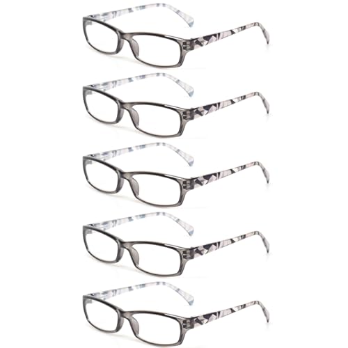 Image of Kerecsen Reading Glasses 5 Pairs Fashion Ladies Readers Spring Hinge with Pattern Print Eyeglasses for Women (5 Grey, 4.0, x)