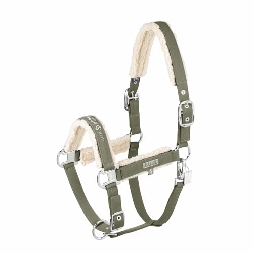 Eskadron Halfter Pferdehalfter Classic Sports Denim Double Pin Teddyfleece, Farbe:Dusty Olive, Größe:W