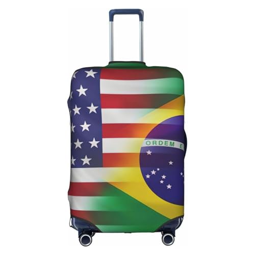 American And Brazilian Flags Print Suitcase Protector Dust-Proof Case Men Women Travel Fits 18-32 Inch Luggage