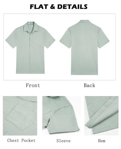 Image of COOFANDY Men's Button Down Shirts Short Sleeve Casual Shirts Summer Beach Linen Shirts with Pocket