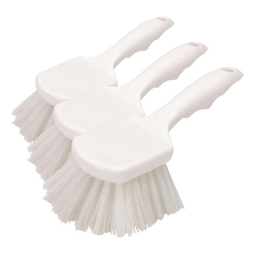 Image of Carlisle FoodService Products 3662000 Flo-Pac Plastic Handle Utility Scrub Brush, Nylon Bristles, 2 inch Bristle Trim, 8 inch Length, White, 3 Count