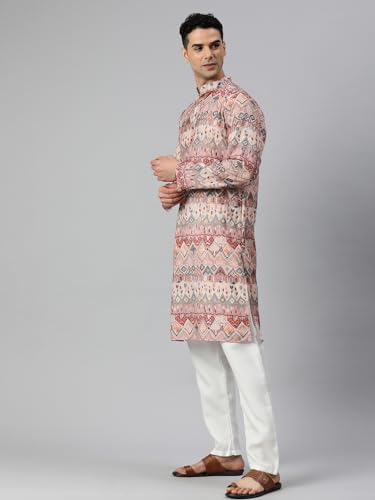 Image of Majestic Man Men's Cotton Blend Regular Fit Casual Ethnic Motifs Abstract Printed Kurta