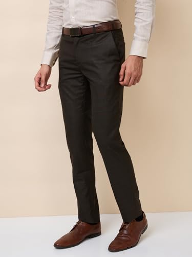 Image of Raymond Men's Mid Rise Slim Fit Checks Pattern Poly Viscose Blend Flat Front Formal Trouser