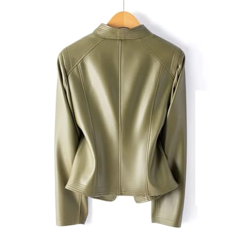 Women Genuine Leather Sheepskin Short Slim Zipper Suit Collar Leather Jacket Office Lady Style V Neck Long Sleeve Jacket3