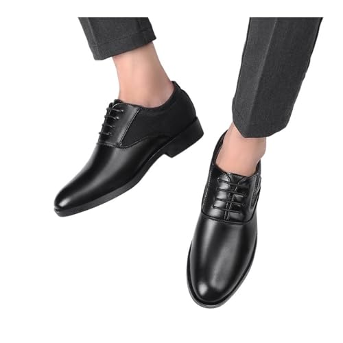 Large Size Men's Casual Leather Shoes All-Match Business Men's Shoes Slip-on Wedding Shoes Oxfords(Black,46)4
