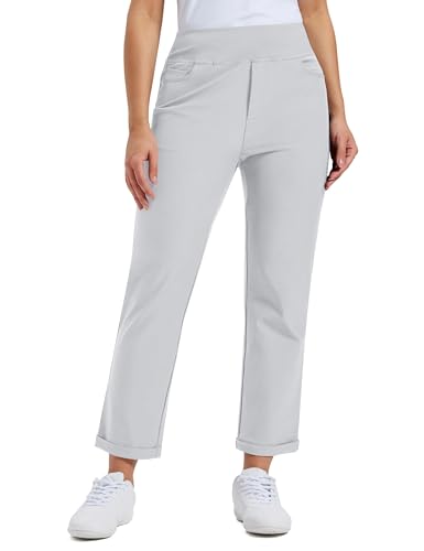 MoFiz Damen Golfhose Elastische Bequeme Golf Hose Leichte Sonnenschutz Schnell trocknende Athletische Outdoorhose mit Tasche Hellgrau EU M