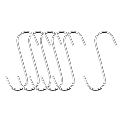 uxcell S Hanging Hooks, 4inch/110mm Extra Long Steel Hanger, Indoor Outdoor Uses for Garden, Bathroom, Closet, Workshop, Kitchen, Silver Tone, 6Pcs