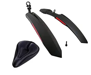COZYCOOL Bicycle Front & Rear Mudguard with Reflective Tape and Plastic Fitting + 1 Cycle Seat Cover (Red)