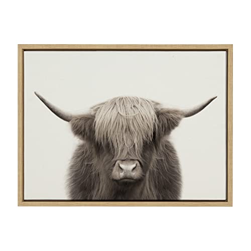 Image of Kate and Laurel Sylvie Hey Dude Highland Cow Color Framed Linen Textured Canvas Wall Art by The Creative Bunch Studio, 18x24 Natural, Decorative Cow Art for Wall