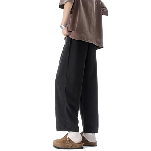 Seidarise Men's Black Baggy Wide Leg Trousers - Comfortable Loose Fit, Minimalist Design, Perfect for Streetwear
