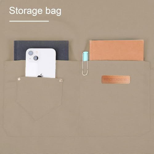 Image of Zollyss Adjustable Canvas Cotton Apron with Large Pockets, Waterproof Bib Apron for Cooking and Kitchen, Beige