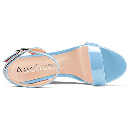 Image of Aachcol Women Platform Wedge Sandals Round Peep Open Toe Ankle Strap Slingback Two-Piece Chunky Block High Heel Dress Shoes Pumps Party Patent 4 Inch