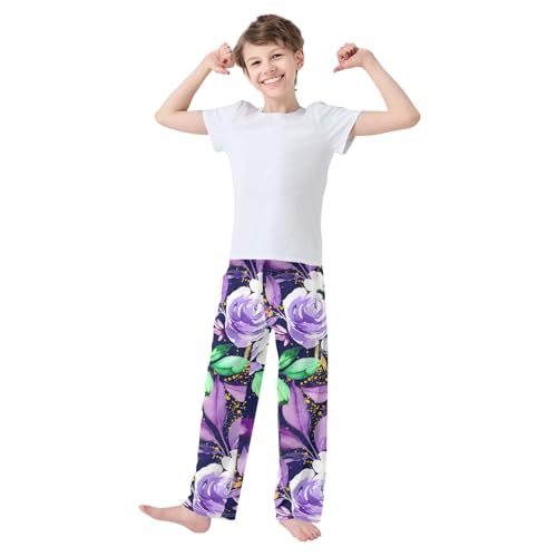 J JOYSAY Rose Foliage Midnight Blue Pajamas Pants Soft Long Pajama Bottoms Lounge Sleep Pants Size S-XL3
