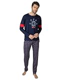 MASSANA Pijama de Invierno para Hombre, Manga Larga, 100% Algodón, Varios Diseños a Escoger (FR/ES, Letras, XL, Regular, Regular, Marino)