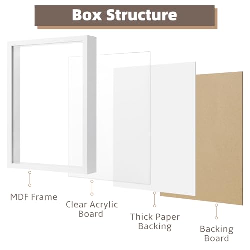 WISYOK 3D Bilderrahmen zum Befüllen A4, 3D Objektrahmen Tiefer 3cm, Tiefer Rahmen für Wand & Desktop, Shadow Box für Fotos, Objekte, Hochzeitsstrauß, DIY Kunstwerke -31x22,5x4,5cm (Weiß)