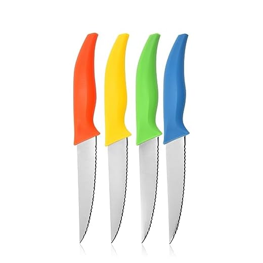 Astylway Coltelli da Bistecca 4 pezzi affilatissimo Set di Coltello da cucina da tavola seghettati,lavabili in lavastoviglie,Multi colore (arancione, verde, blu, giallo)