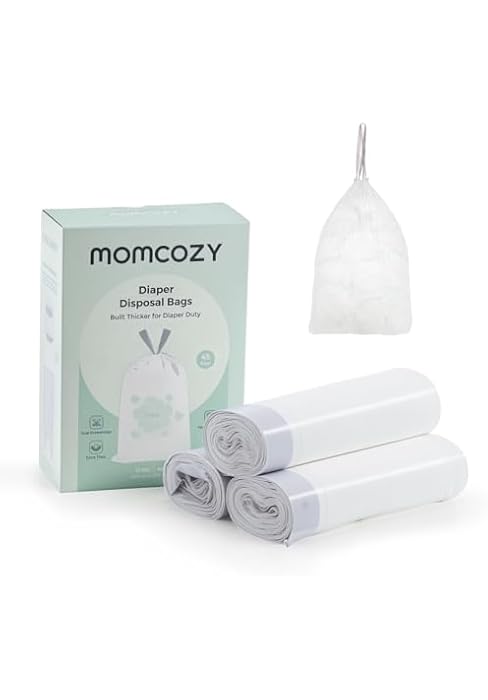 Momcozy 13 Gallon Drawstring Diaper Pail Bags, 45 Count Trash Bag Refills, 3 Rolls x 15 Bags, Com...