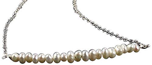 Designed By Stacey Handmade Dainty Cultured Pearl Bar Necklace, Jewelry Trends 2025, Layering Sterling Silver Chain, Gifts for Women, Mother's Day, June Birthday, Wedding, 16 to 18