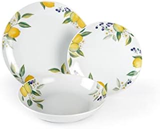 Excelsa Lemon Dinner Set 18 Pieces, Porcelain, White/Lemons, 29x29x39cm, Unit