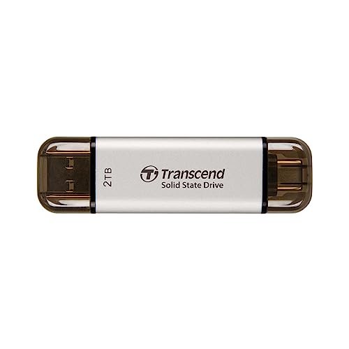 【家電批評 2024 スティック型 USB-A SSD 総合No.1受賞】トランセンド ポータブルSSD 2TB 高速 最大1050 MB/s 超小型,軽量11g Type-A/Type-C 両対応 iPhone15 & iPhone16 対応/PS4/PS5 動作確認済 USB 10Gbps シルバー TS2TESD310S-E 【Amazon.co.jp限定】