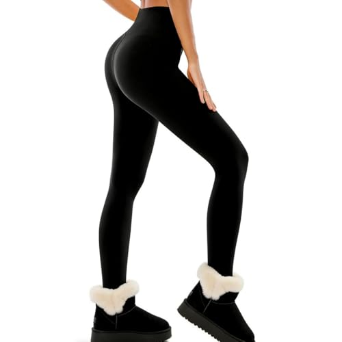 Voarge Leggins Termici Donna, Leggings Invernali Leggings Felpati Vita Alta Caldi Elastici PantaloniNero S-M/L-XL/XXL (IT, Misura del girovita & Misura del Cavallo, M, 26)
