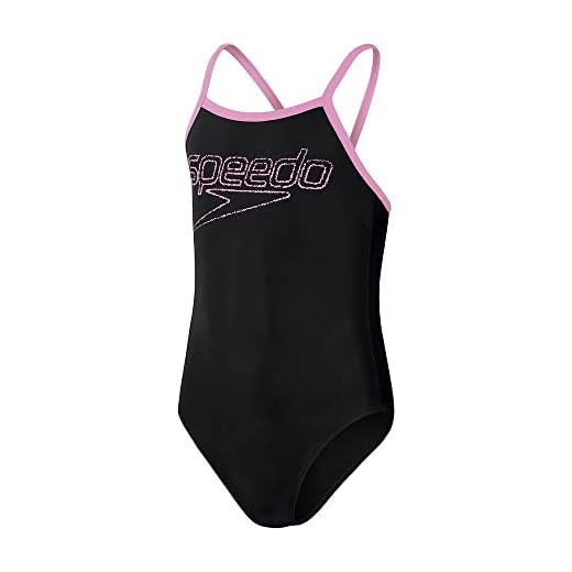 Speedo Logo Thinstrap Muscleback Bañador Niñas, Negro/Rosa chicle, 9-10 Años