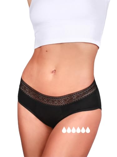 Taynie Paris Ultra stark Periodenunterwäsche - auslaufsichere Periodenwäsche - Menstruationsunterwäsche - ersetzt 6 Tampons, Periodenslip Tragedauer bis 12 Std., waschbar bis 60°C (36, Schwarz)