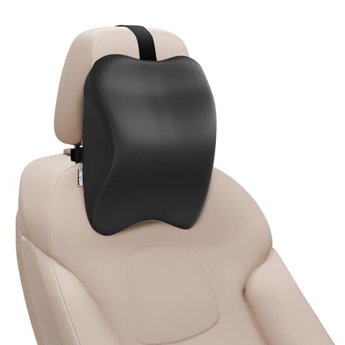 Image of CareFoam Memory Foam Car Neck Pillow for Driving Comfort - Ergonomic Headrest Cushion for Neck & Spine Support - Adjustable Strap, Breathable Washable Cover, Ideal for Long Drives | Black Velvet