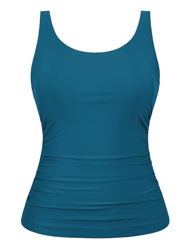 Hilor Women's Underwire Tankini Top Swimsuit Tummy Control Bathing Suit Tops Retro Tank Top Swimwear Modest Swim Top Only2
