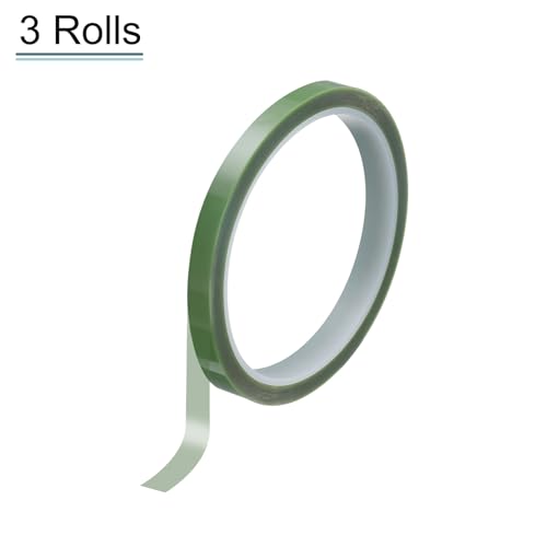Image of HARFINGTON 3 Rolls High Temperature Masking Tape 1 /4 inch x108ft(6mmx33m) 0.05mm Thick PET Film Silicone Adhesive Heat Resistant Tapes for Heat Press Anodizing Circuit Board, Grass Green
