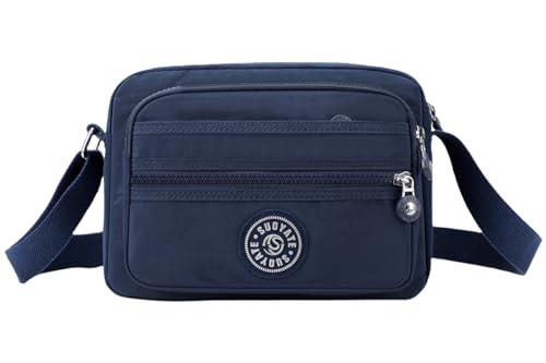 FAVORTALK Navy Causal Women's Cross-Body Bags - Waterproof Cross Body Bags Causal Nylon Crossbody Bags with Adjustable Strap Multi-Pocket Bag for Shopping Work - B20304 Dark Blue