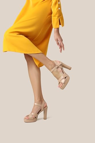 Image of Platform High Heels for Women Strappy Chunky Heels Sandals for Women Open Toe Block Heeled Sandals with Ankle Strap Summer Dress Shoes