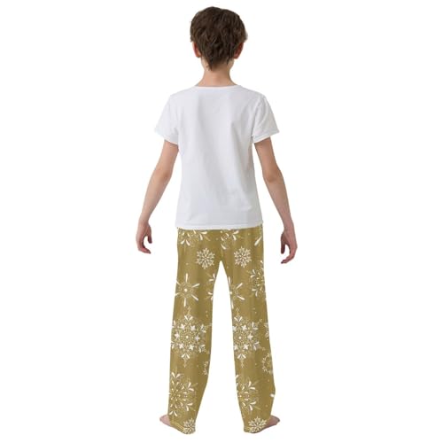 Boys' Pants Brown Elegant Snowflake Christmas Long Bottoms Jogger Pants Elastic Waist Trousers with Pockets S-XL3