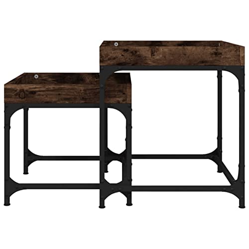Table de salon double table d'appoint bois chêne fumé design - 7