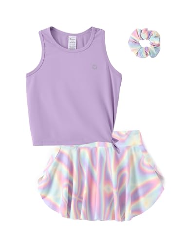 PATPAT Girls Skort Set 2 Piece Moisture Wicking Tennis Skirt & Tank Top for Athletic Workout Dance Running Purple 3 Years