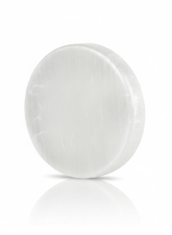 Heimtex Selenite Charging Round Disc Crystal Charging Plate Selenite Slice Charging Plate Charge Crystals (7 cm)