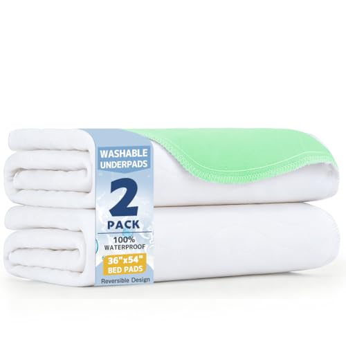 Image of Washable Underpads 36 inchx54 inch(2 Pack)- Dual-Sided & Ultra-Thick, Heavy Duty Waterproof Nursing Pads Incontinence Bed Pads, Reusable Washable Pee Pads for Dogs, Diaper Changing & Adults Pads