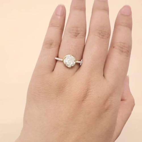 Kokoma Rose Flower Ring for Women Pearl Floral Open Statement Stacking Ring Promise Engagement Rings Adjustable Wedding Band Anniversary Dainty Jewelry2
